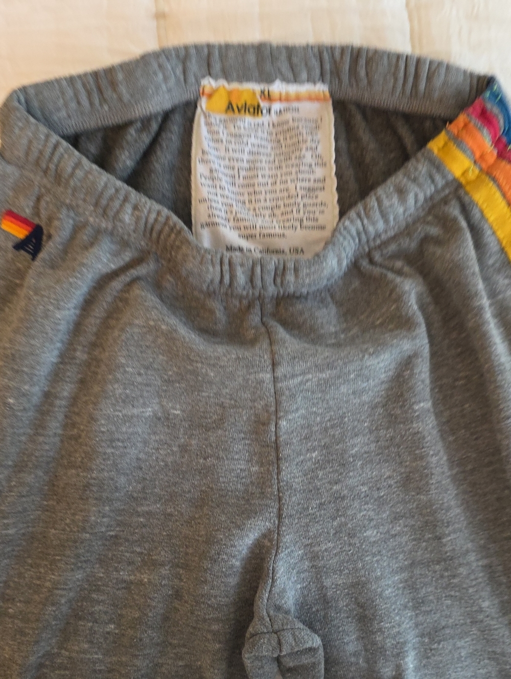 Aviator Nation Womens Grey Sweatpants With Rainbow Stripes Down The Leg